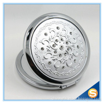 Silver plating double sides flower design metal mirror portable mirror